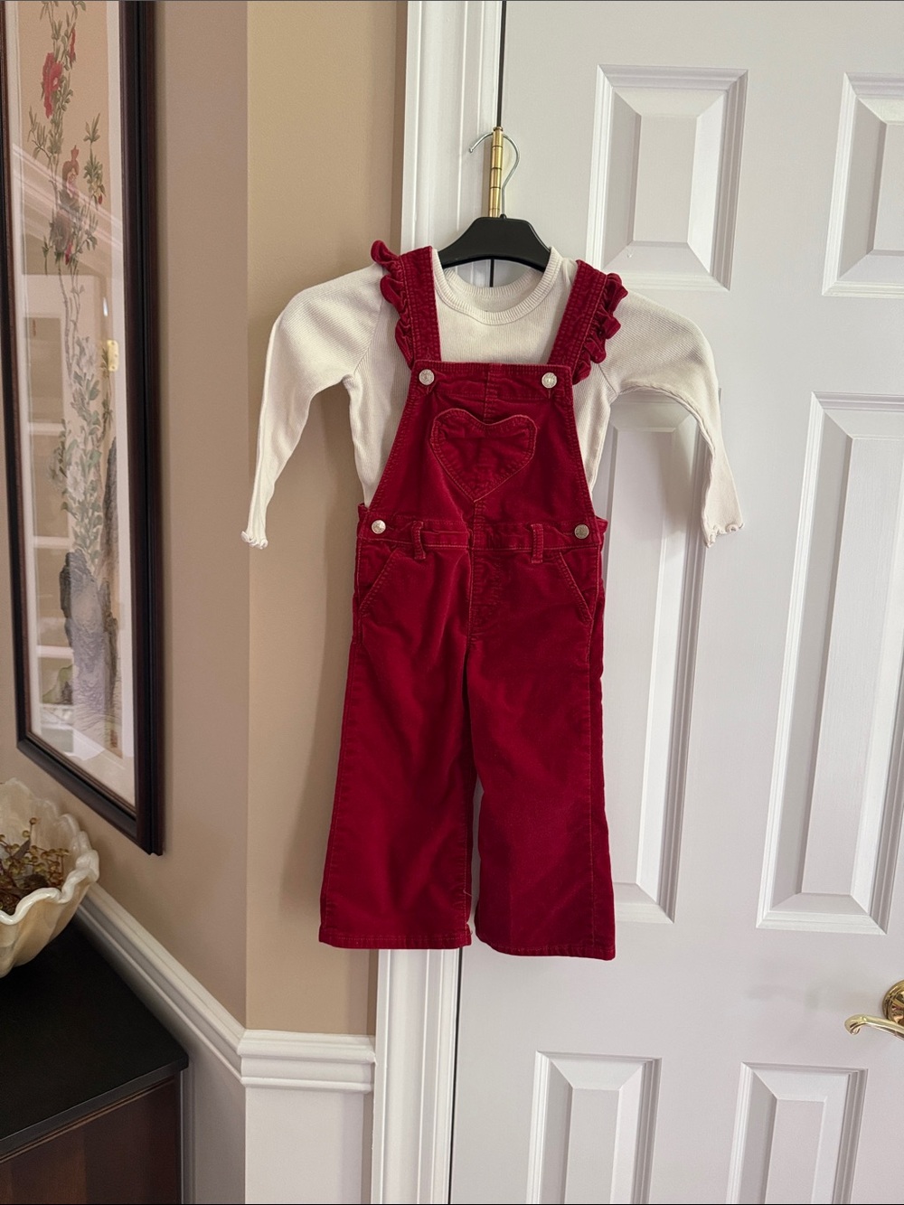 Baby Gap Red Velvet Heart Overalls with Baby Gap Long Sleeved Tshirt